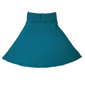 LuLaRoe Azure Skirt Womens Large Teal Blue A-Line Fold Over Waist Knee Length